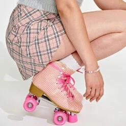 Impala Quad Roller Skates - Pink Tartan -Skateboard Shop impala quad roller skates pink tartan lifestyle