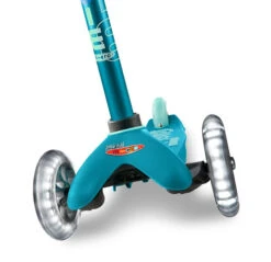 Mini Micro Deluxe LED Scooter - Aqua -Skateboard Shop mini micro deluxe led scooter aqua front