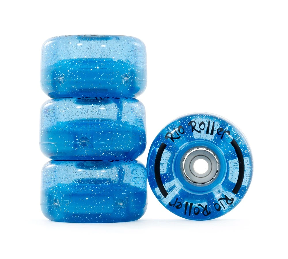 Rio Roller Blue Glitter Light Up Roller Skate Wheels 58mm - Set Of 4 3 Rio Roller Blue Glitter Light Up Roller Skate Wheels 58mm - Set Of 4