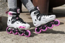 Rollerblade Apex Adjustable Inline Skates - White/Pink -Skateboard Shop rollerblade apex adjustable inline skates white pink lifestyle