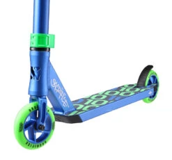 Sacrifice Flyte 100 V2 Stunt Scooter - Blue/Green -Skateboard Shop sacrifice flyte 100 v2 stunt scooter blue green close